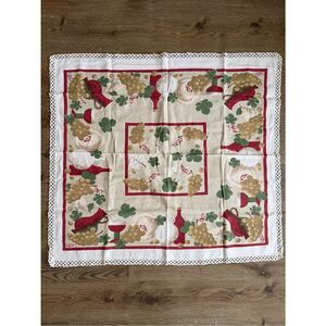 Vintage Grapes & Wine Table Cloth in Red, Green, Gold on Cream